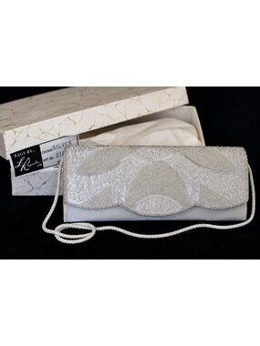 VTG La Regale Silver Beaded Evening Clutch Purse Glam Bag w Box New Old Stock